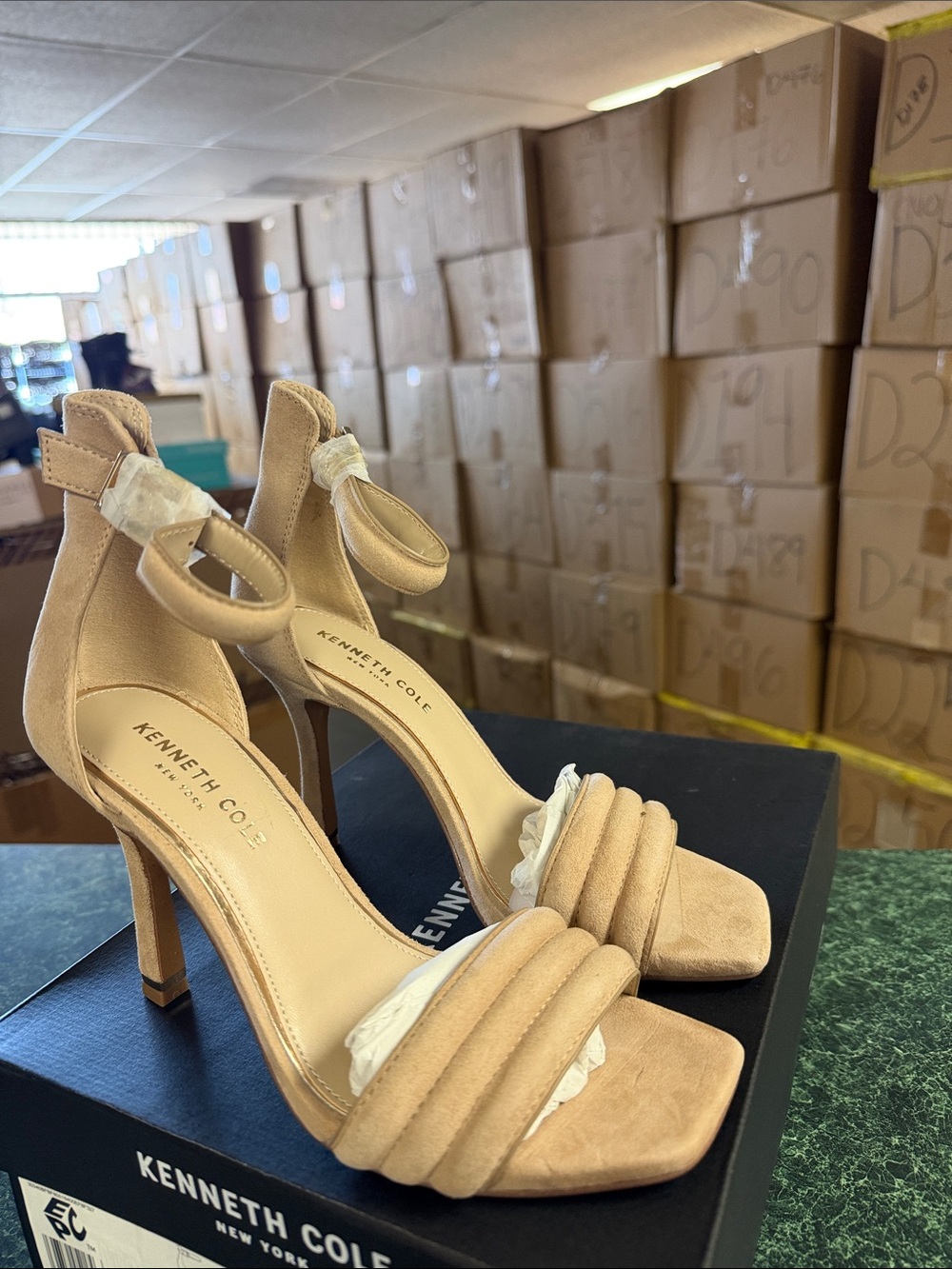 Kenneth Cole Tan Suede Ankle-Strap Open-Toe Heels